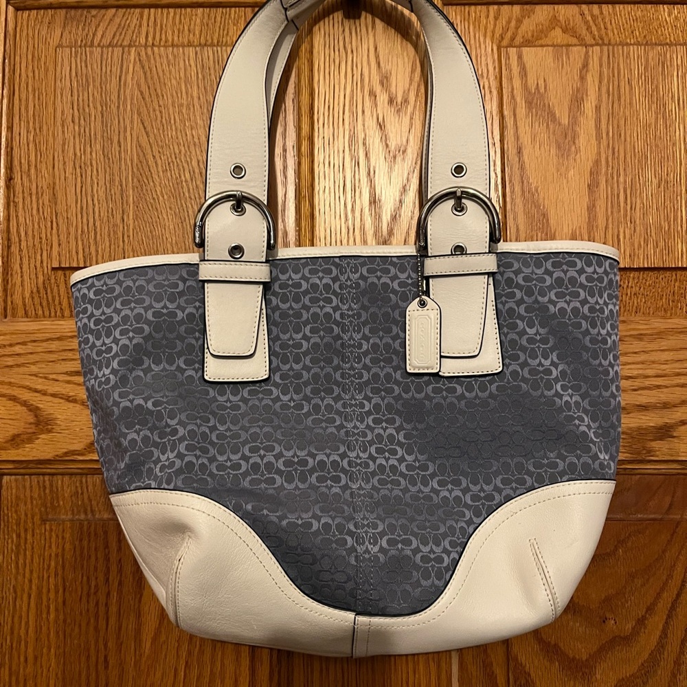 Elegant Blue and White Coach Tote Bag